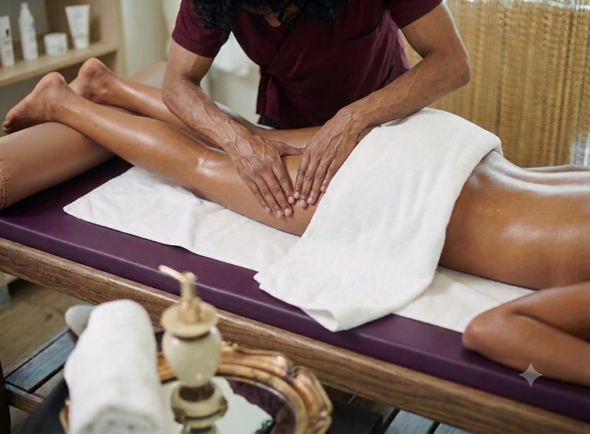 Image of Woman focused Stress relief Massage to overcome work stress - strictly not for gay people